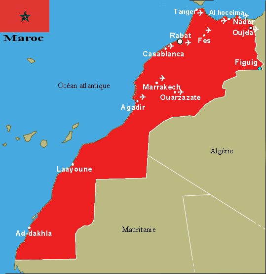 figuig, Carte des aéroports internationaux du Maroc